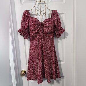 SHEIN Red Floral Puff Sleeve Mini Dress